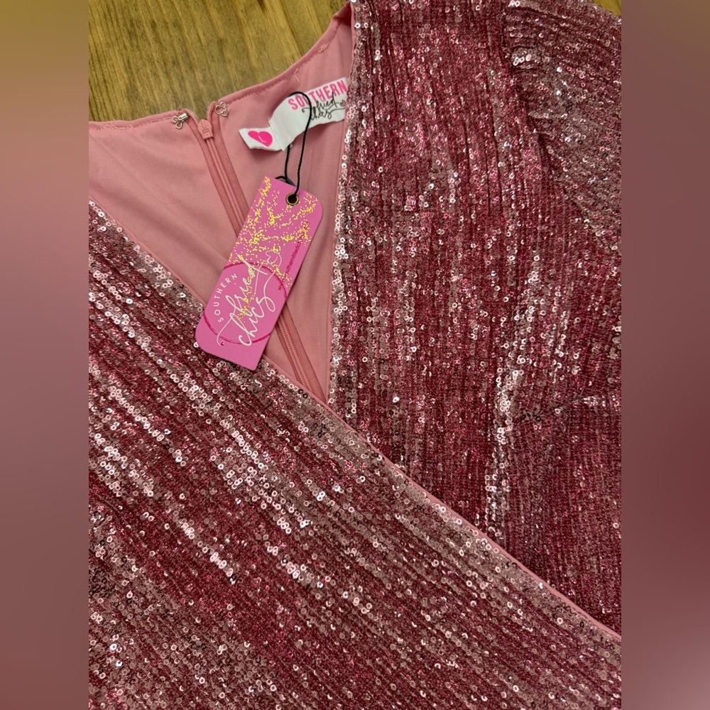 NWT Southern Fried Chics Viva La Dolly Pink Sequin Rompe - Picture 7 of 8